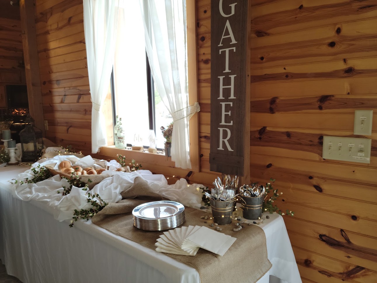 Event tables arranged for a reception at The Gathering Place